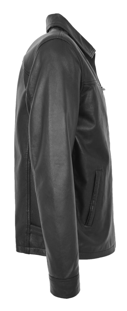 DR162 Men's Classic Zip Box Leather Jacket Black 4
