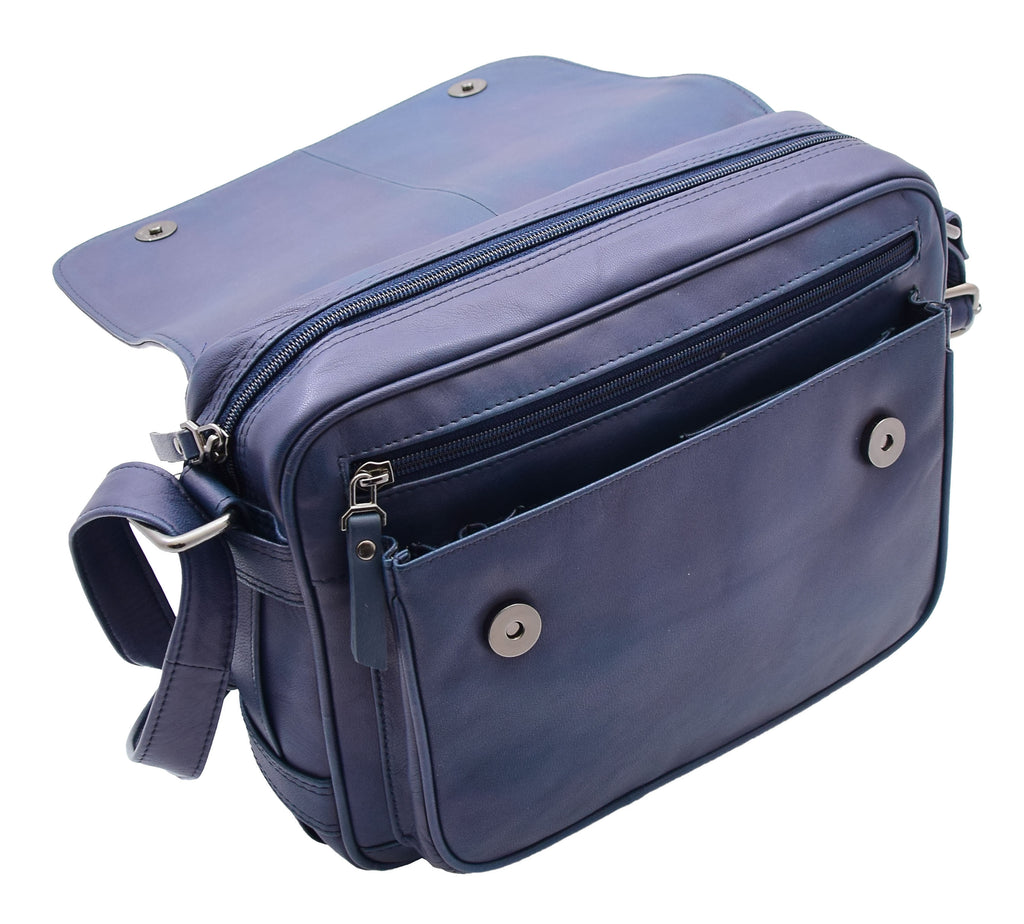 DR353 Women's Leather Cross Body Bag Casual Flap over Organiser Navy 10