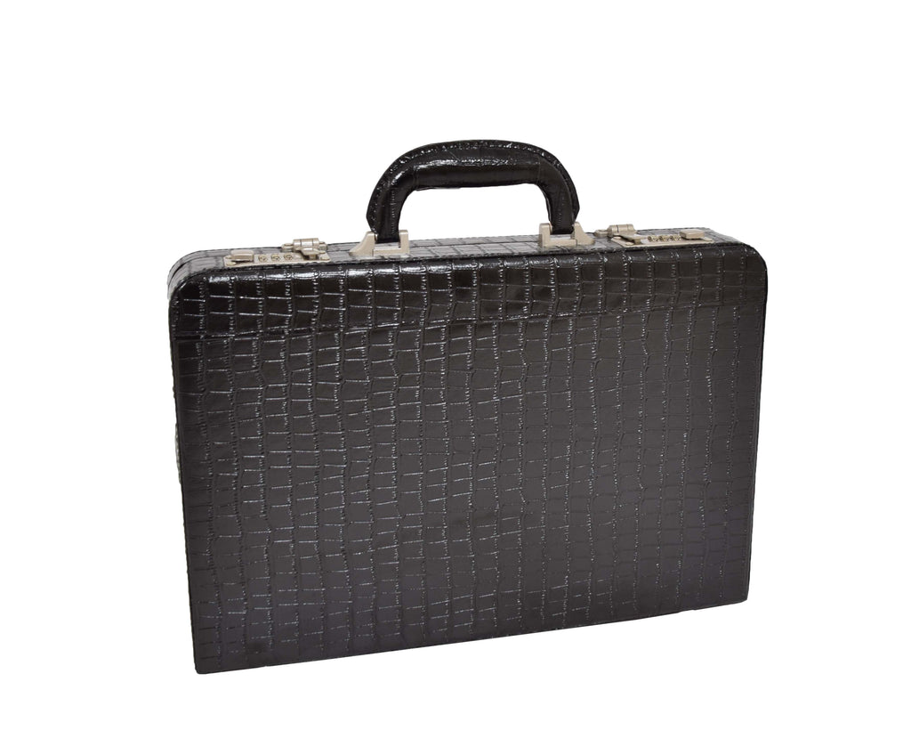  DR485 Croc Print Attache Small Briefcase Classic Faux Leather Bag Black 3