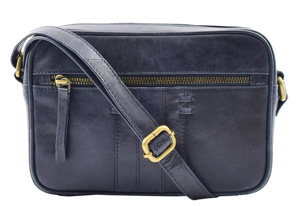 DR345 Women's Real Leather Small Cross Body Bag Navy 3