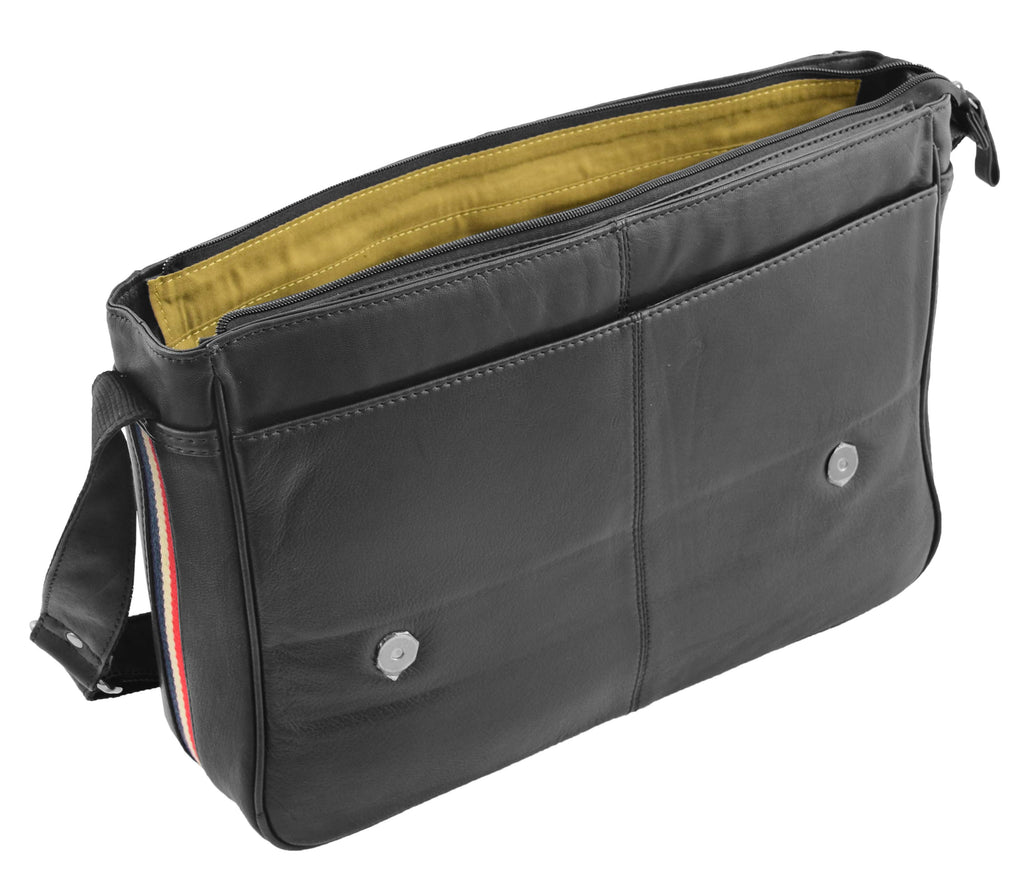 DR339 Men's Leather Flap Over Messenger Bag Black 7