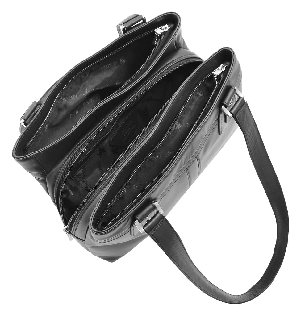 DR385 Women's Leather Mid Size Shopper Handbag Black 7