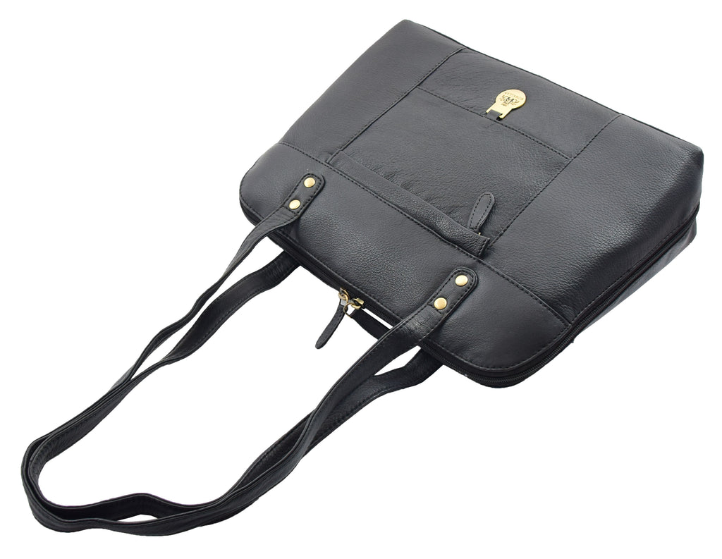 DR461 Women's Real Leather Zip Around Shoulder Bag Black 4