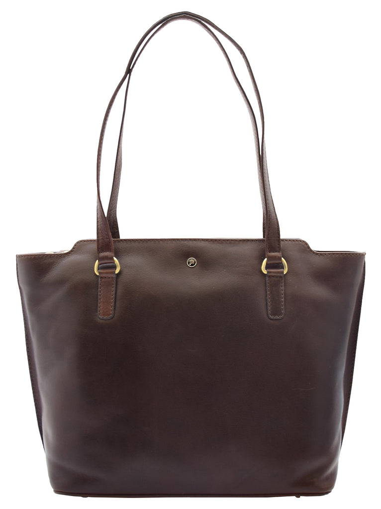 DR357 Women's Large Casual Real Leather Shoulder Handbag Brown 4