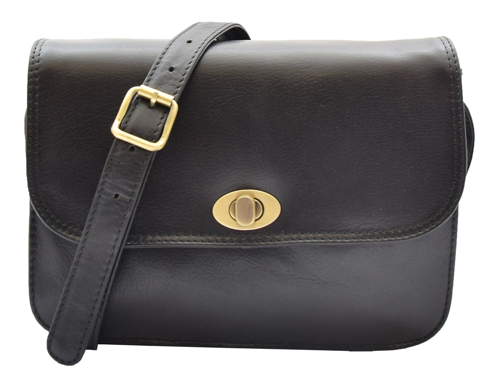 DR356 Women's Crossbody Bag Real Leather Messenger Black 4