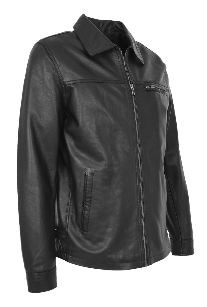 DR162 Men's Classic Zip Box Leather Jacket Black 5