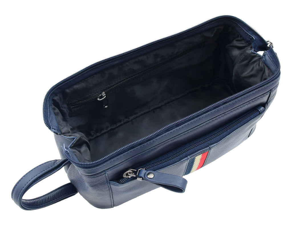 DR341 Real Leather Toiletry Wash Bag Wrist Pouch Navy 6