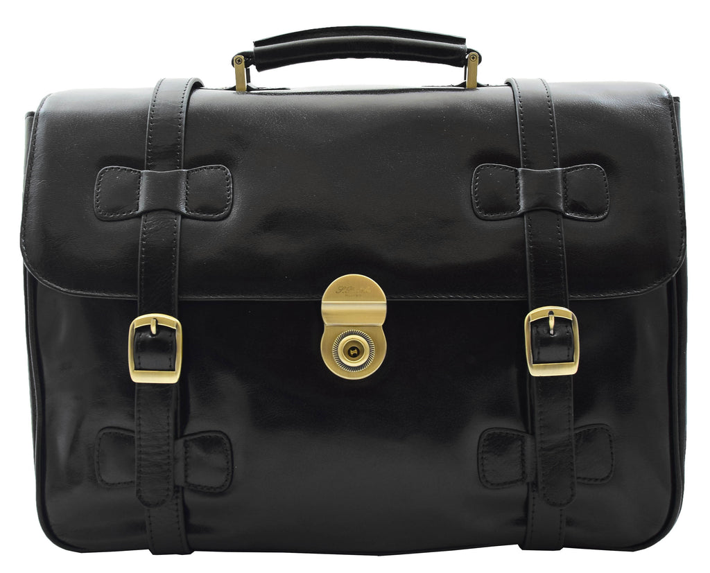 DR480 Men's Leather Briefcase Cross Body Bag Black 4