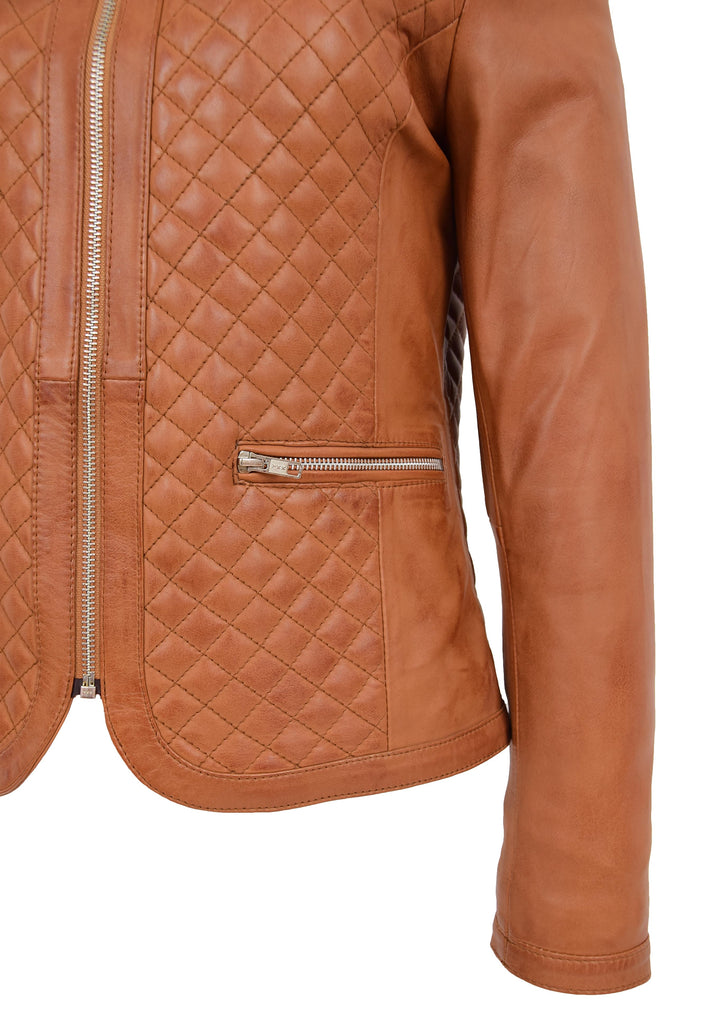 DR209 Smart Quilted Biker Style Jacket Tan 6