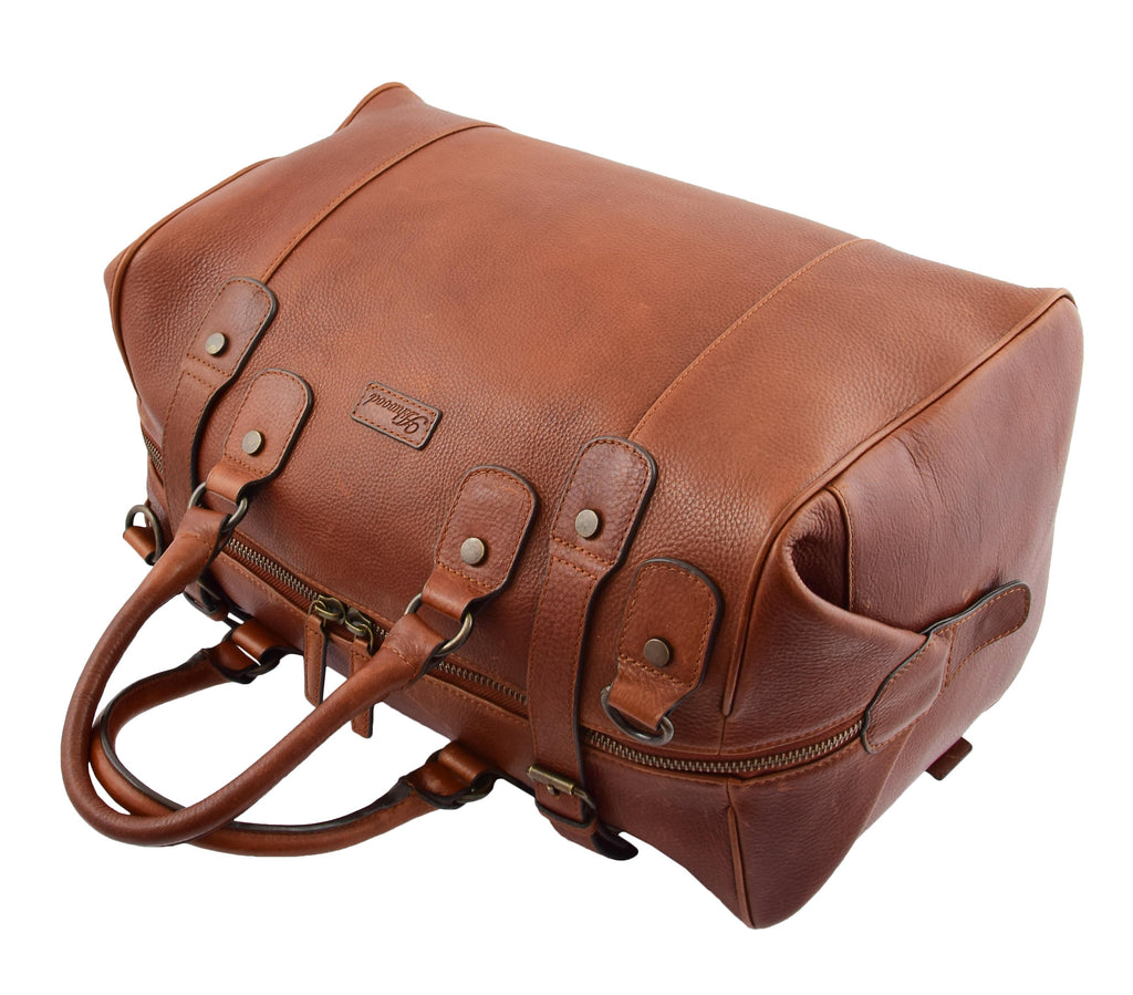 DR291 Italian Leather Travel Bag Holdall Stylish Chestnut 5