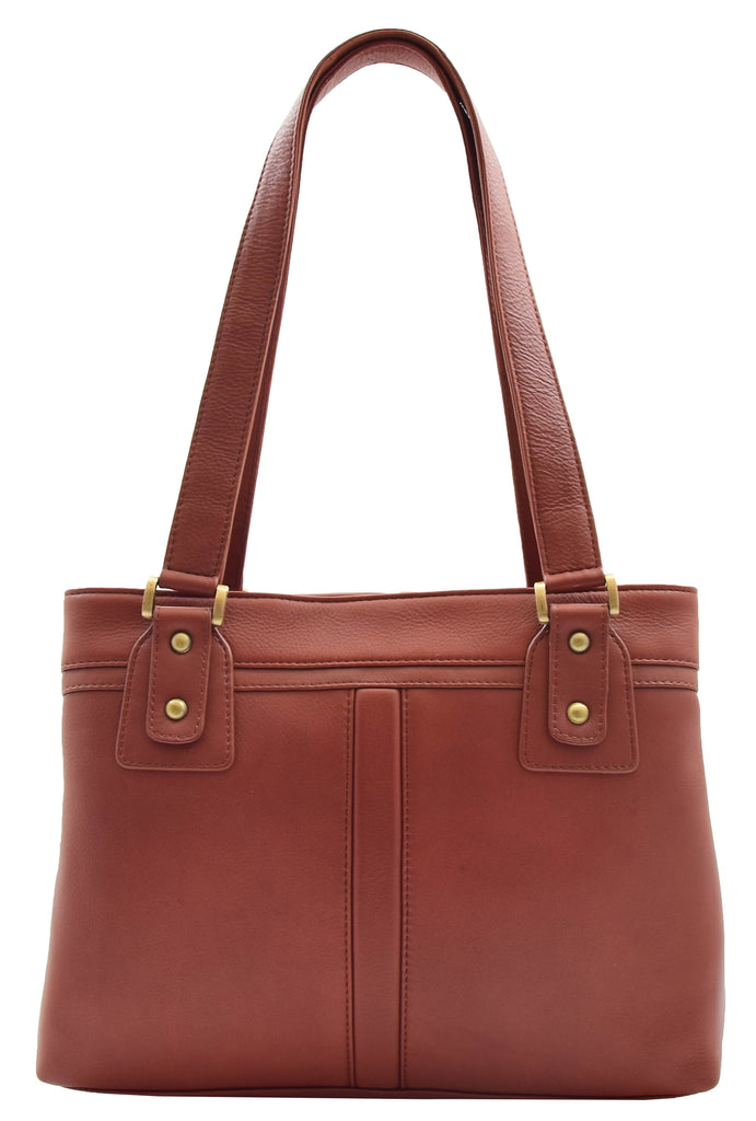 DR385 Women's Leather Mid Size Shopper Handbag Brown 2