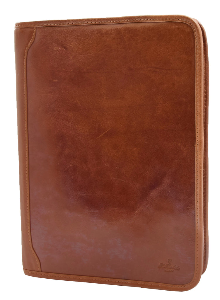 DR482 Real Leather Portfolio Ring Binder Case Cognac 4