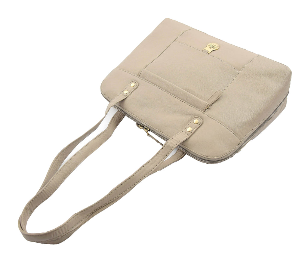 DR461 Women's Real Leather Zip Around Shoulder Bag Taupe 5