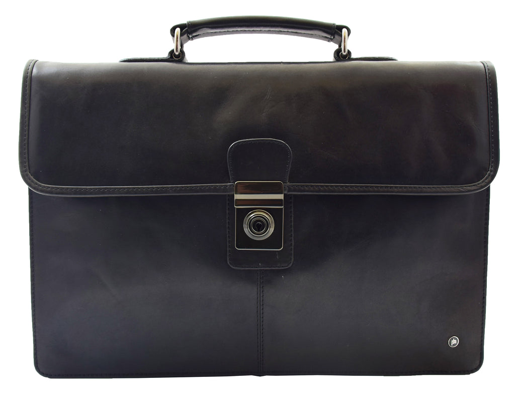 DR331 Men's Leather Slimline Briefcase Business Bag Black 7