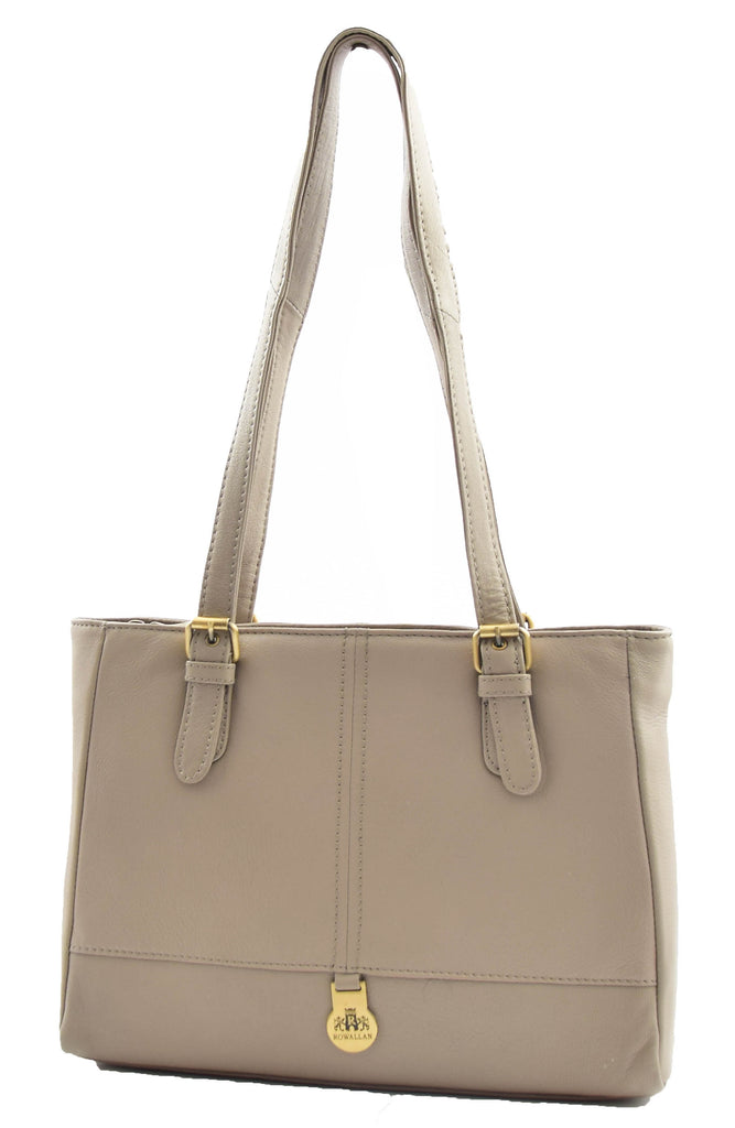 DR462 Women's Real Leather Twin Handle Shoulder Bag Taupe 4
