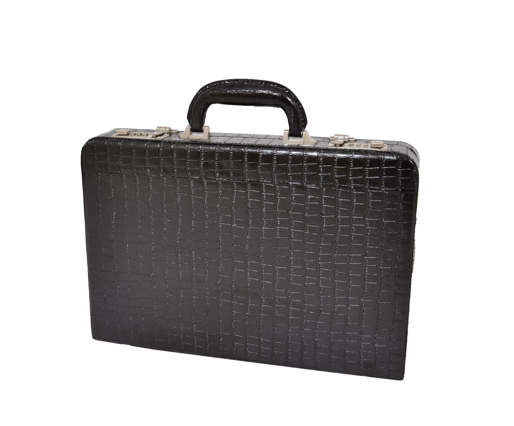  DR485 Croc Print Attache Small Briefcase Classic Faux Leather Bag Black 4