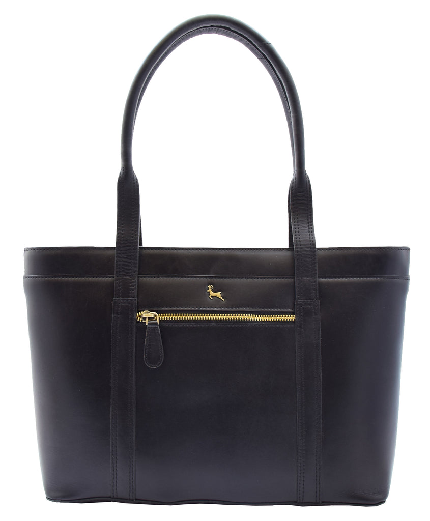 DR302 Women’s Genuine Cowhide Leather Shoulder Bag Shopper Handbag Black 2