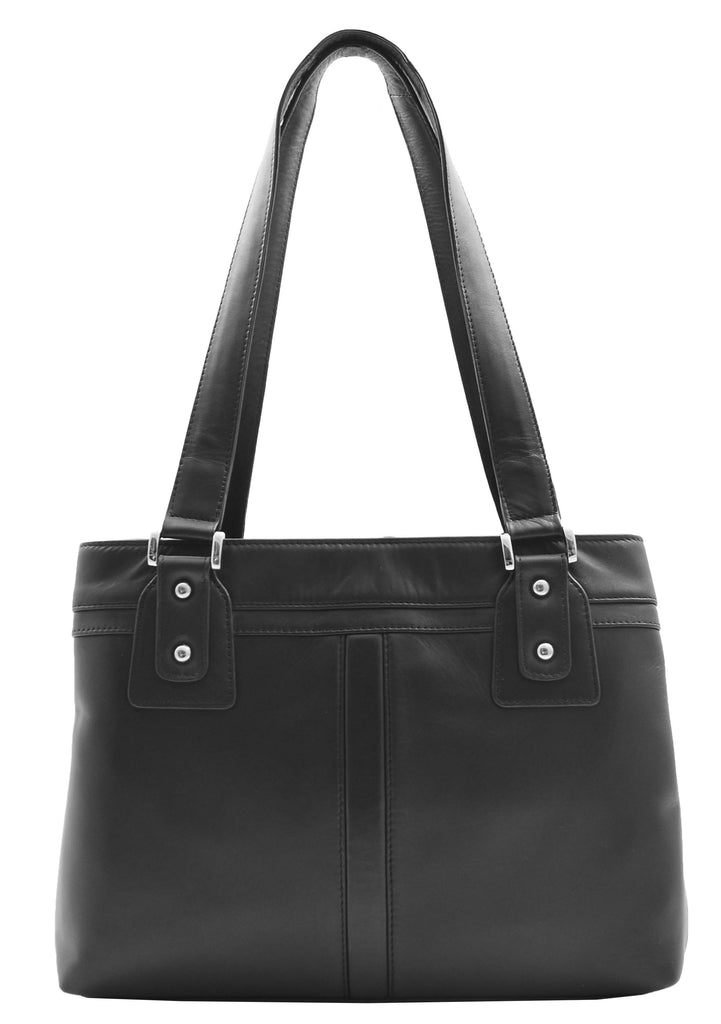 DR385 Women's Leather Mid Size Shopper Handbag Black 4