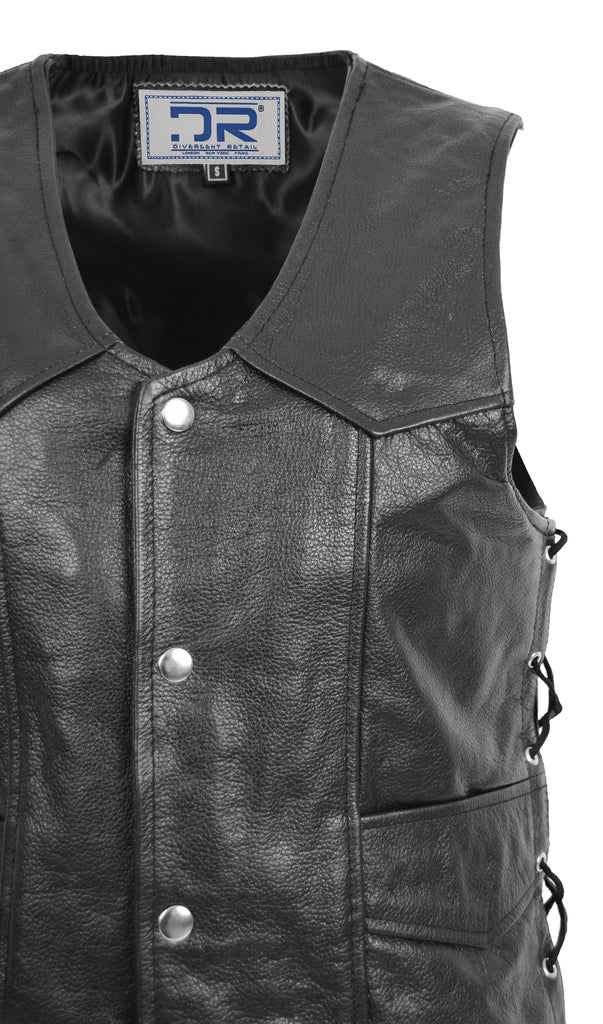 DR165 Men's Vintage Cowboy Leather Waistcoat Black 5