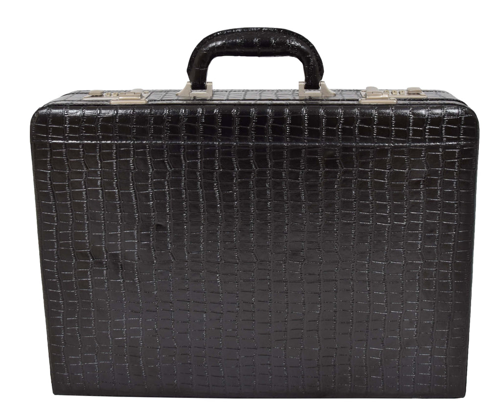 DR486 Croc Print Attache Large Briefcase Classic Faux Leather Bag Black 4