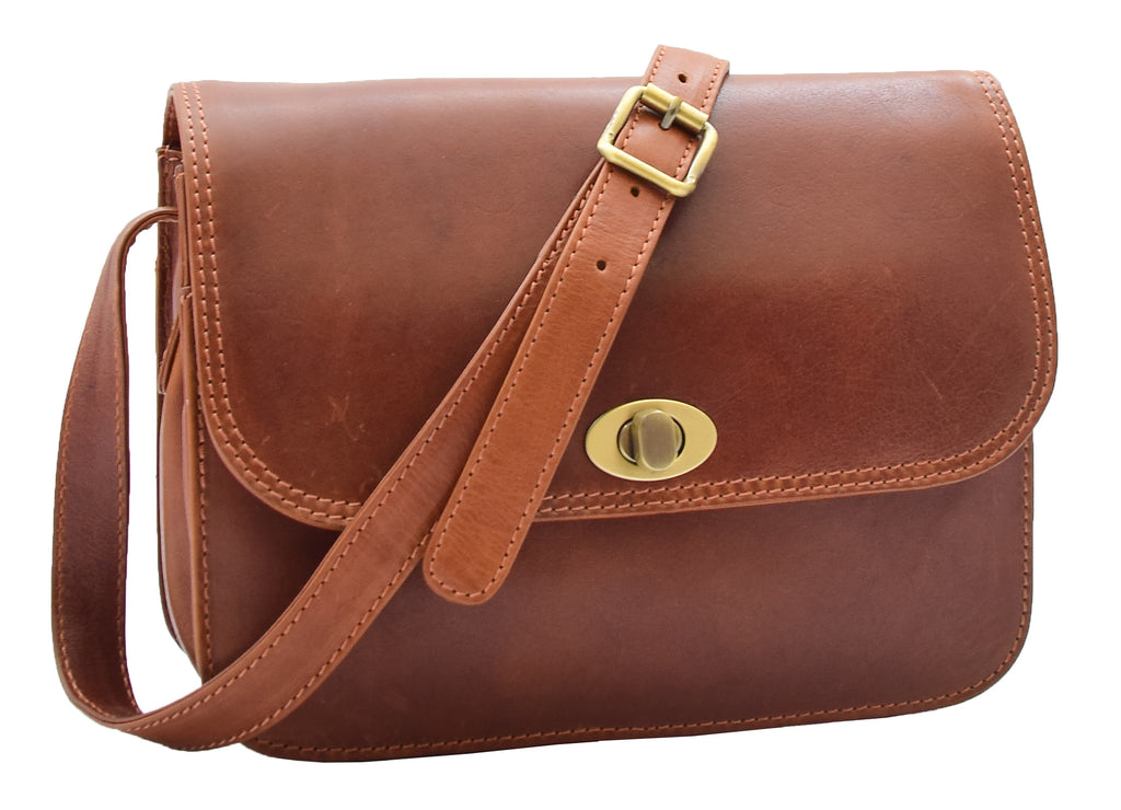 DR356 Women's Crossbody Bag Real Leather Messenger Chestnut 3