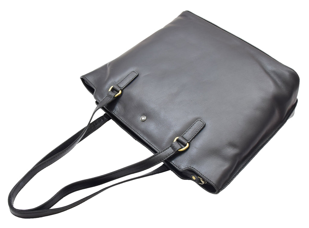DR357 Women's Large Casual Real Leather Shoulder Handbag Black 5