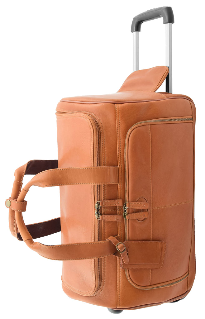 DR294 Real Leather Wheeled Holdall Duffle Bag Tan 7