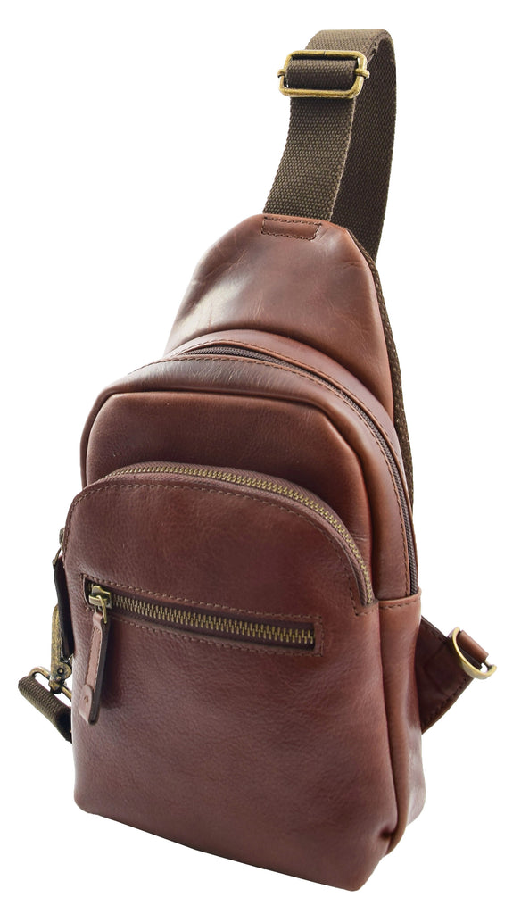 DR295 Real Leather Cross Body Chest Bag Brown 3