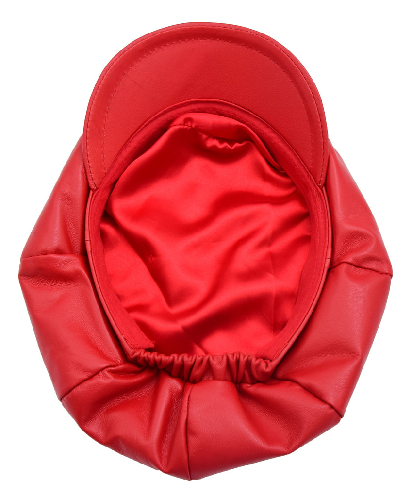 DR399 Women's Real Leather Peaked Cap Ballon Red 9