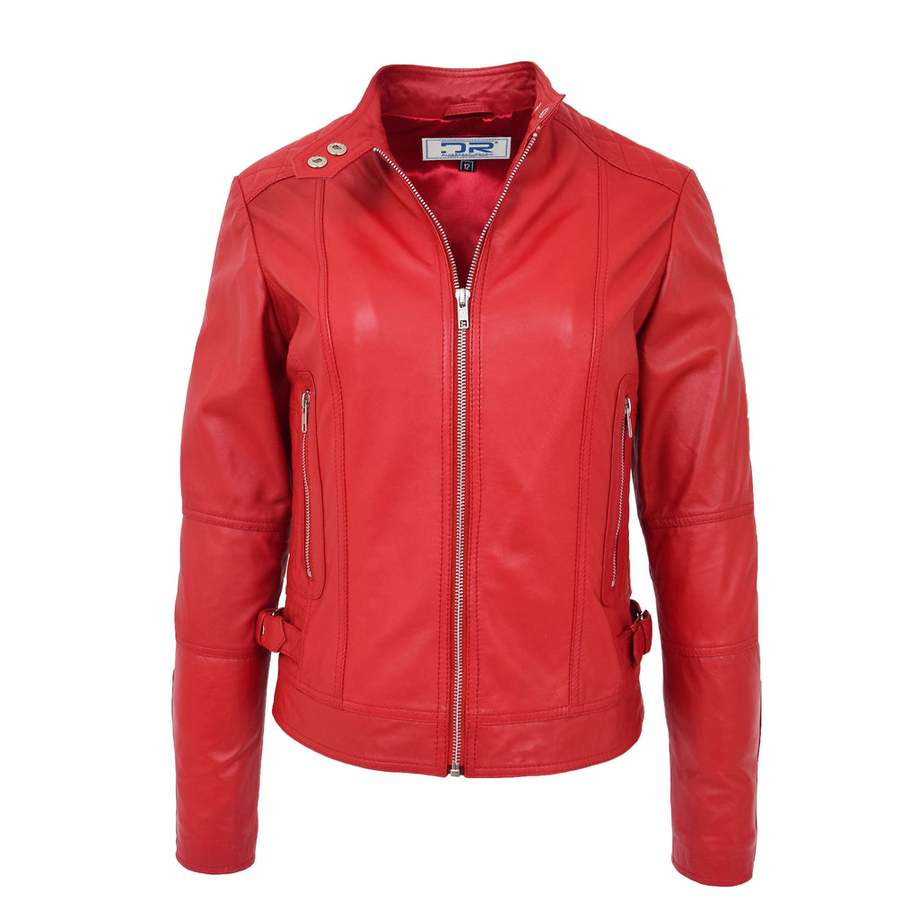 DR234 Women's Fitted Smart Leather Jacket Red 1