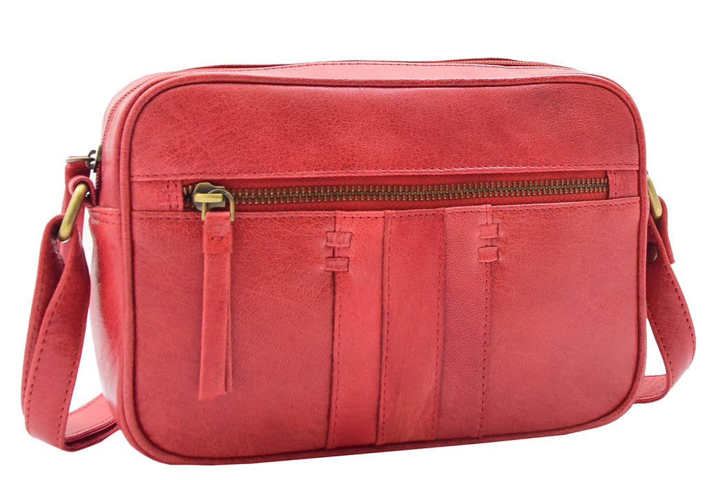 DR345 Women's Real Leather Small Cross Body Bag Red 6