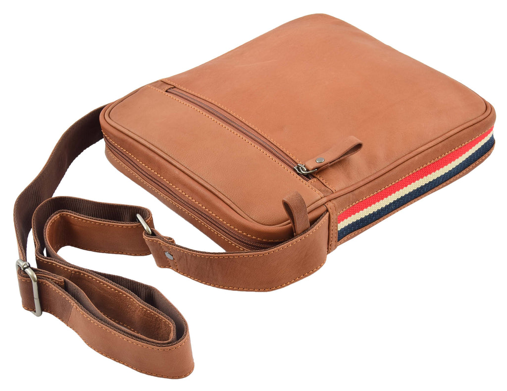 DR337 Men's Leather Cross Body Travel Flight Bag Tan 5