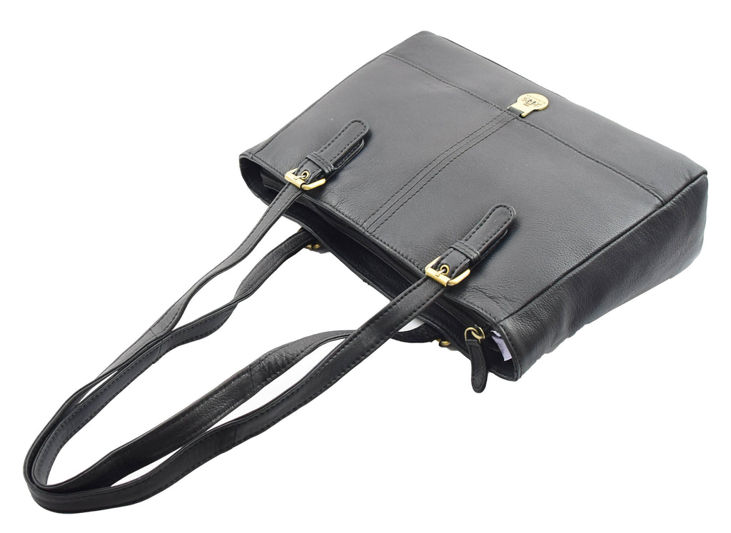 DR462 Women's Real Leather Twin Handle Shoulder Bag Black 6
