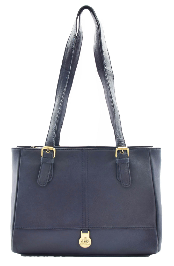 DR462 Women's Real Leather Twin Handle Shoulder Bag Navy 4