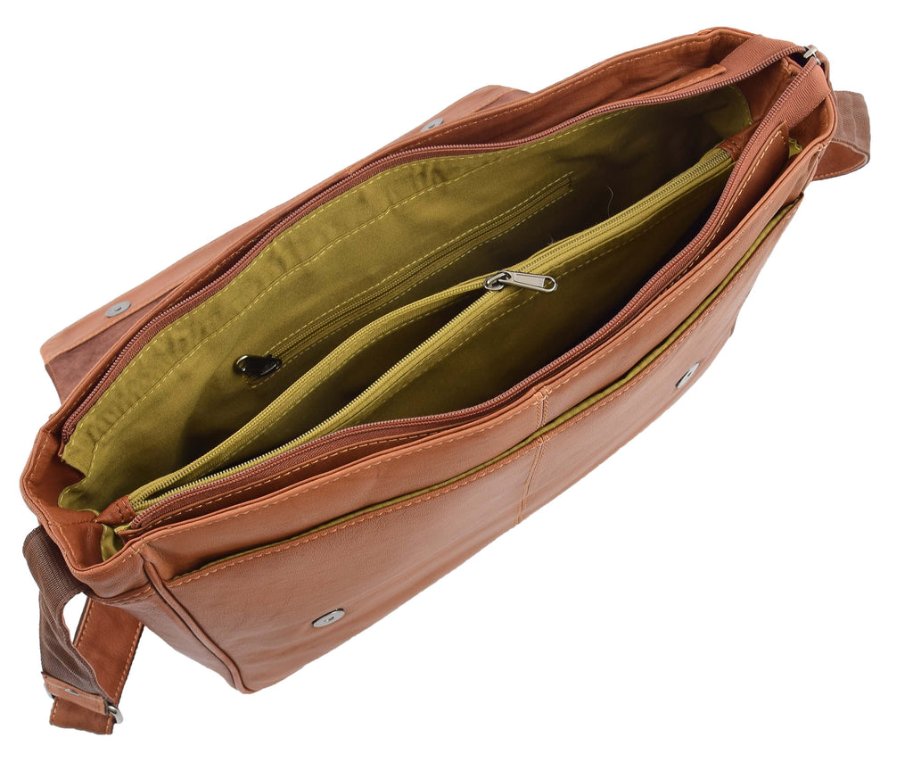 DR339 Men's Leather Flap Over Messenger Bag Tan 8