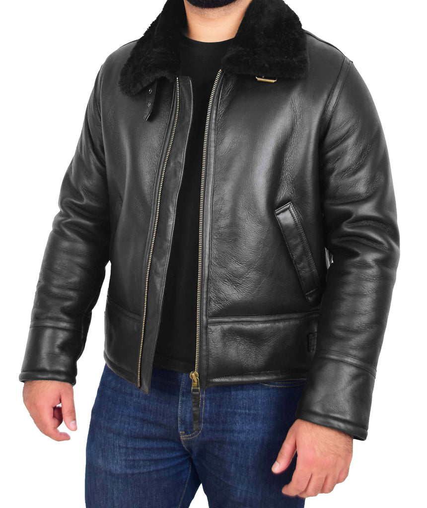 DR168 Men's Top Gun Style Sheepskin Jacket Black 4