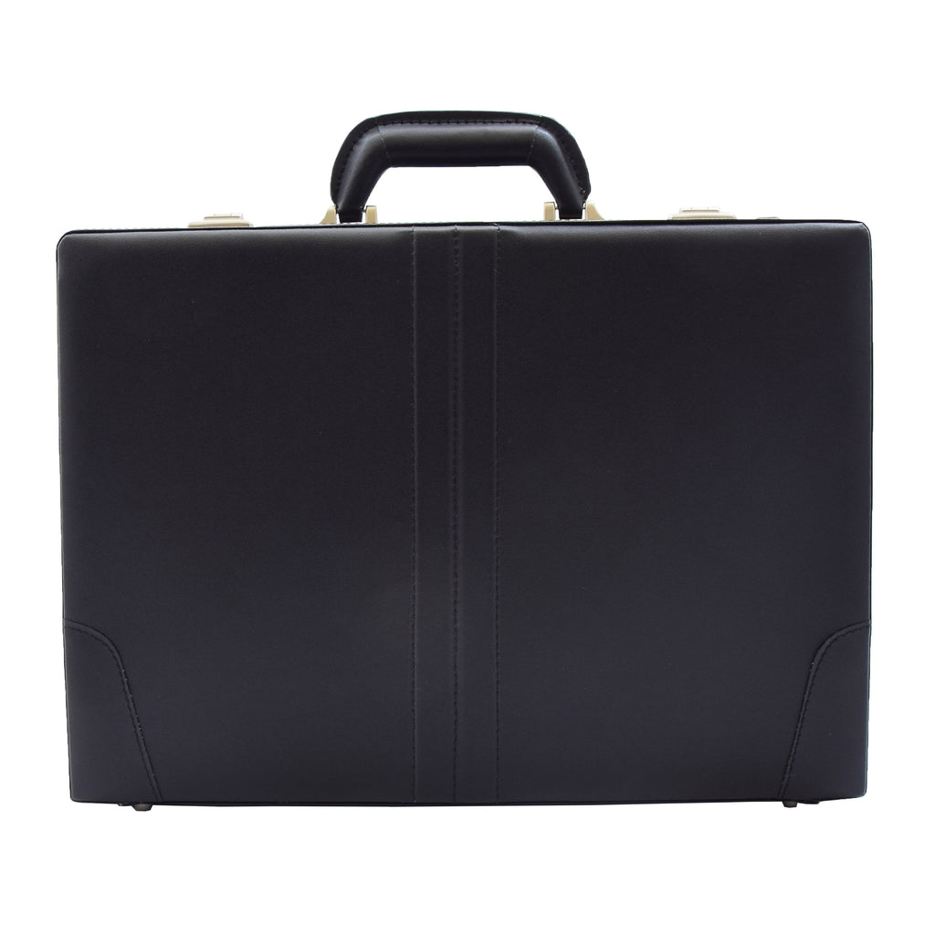 DR483 Faux Leather Briefcase Classic Traditional Attache Black 1