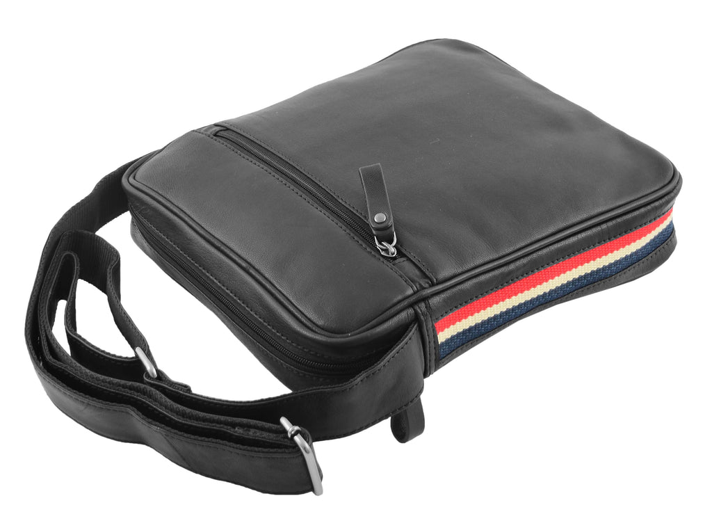 DR337 Men's Leather Cross Body Travel Flight Bag Black 5