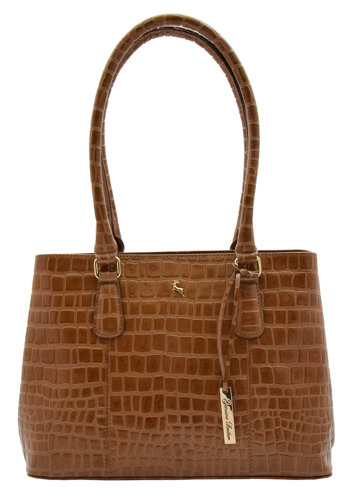 DR299 Women's Hobo Shoulder Leather Bag Beautiful Croc Pint Tan 6