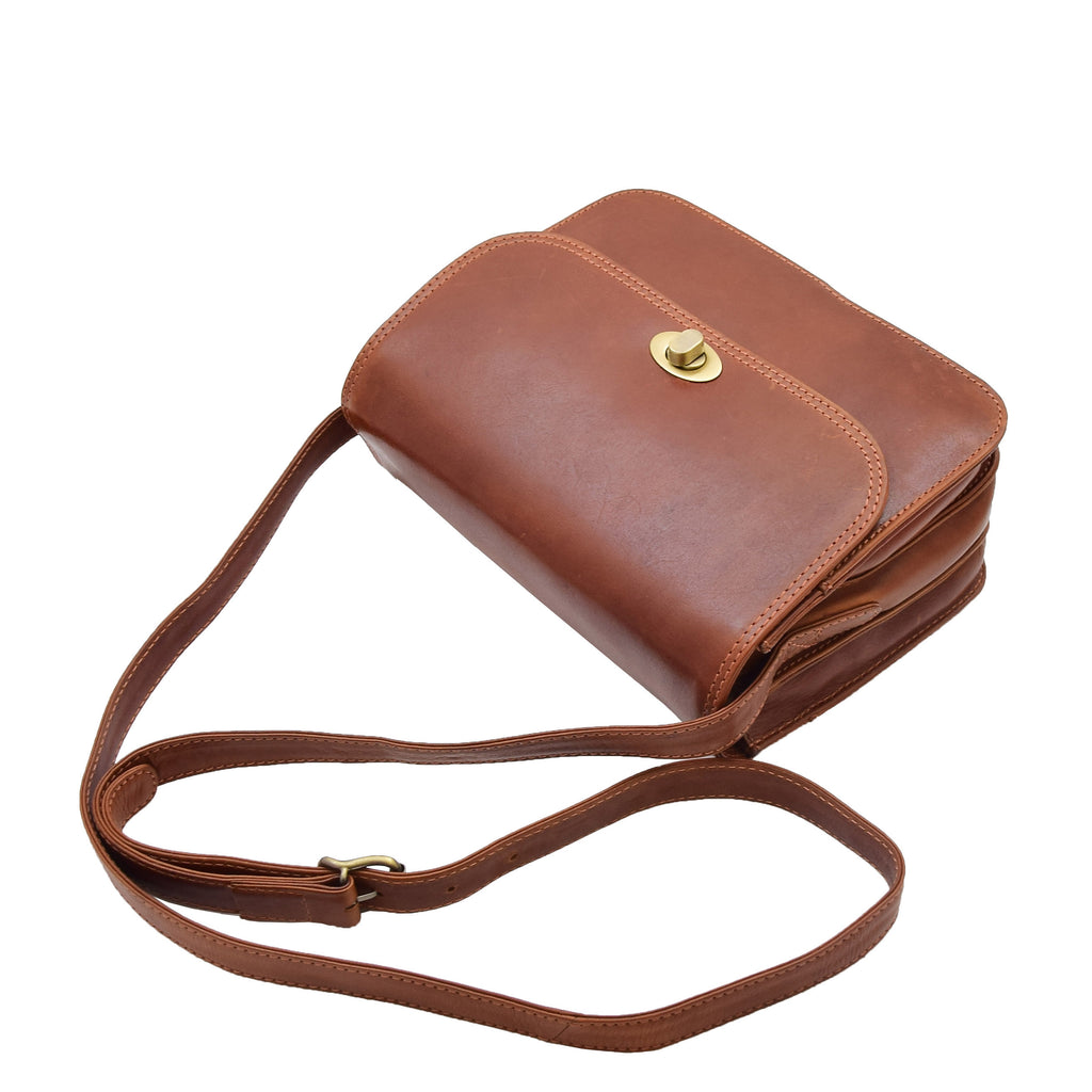 DR356 Women's Crossbody Bag Real Leather Messenger Chestnut 5