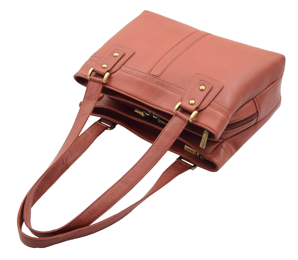 DR385 Women's Leather Mid Size Shopper Handbag Brown 3