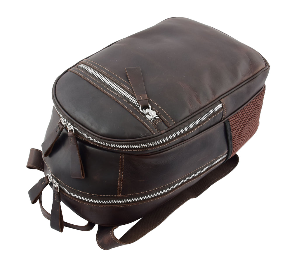 DR289 Italian Buffalo Classic Leather Simple Bag Backpack Brown 6