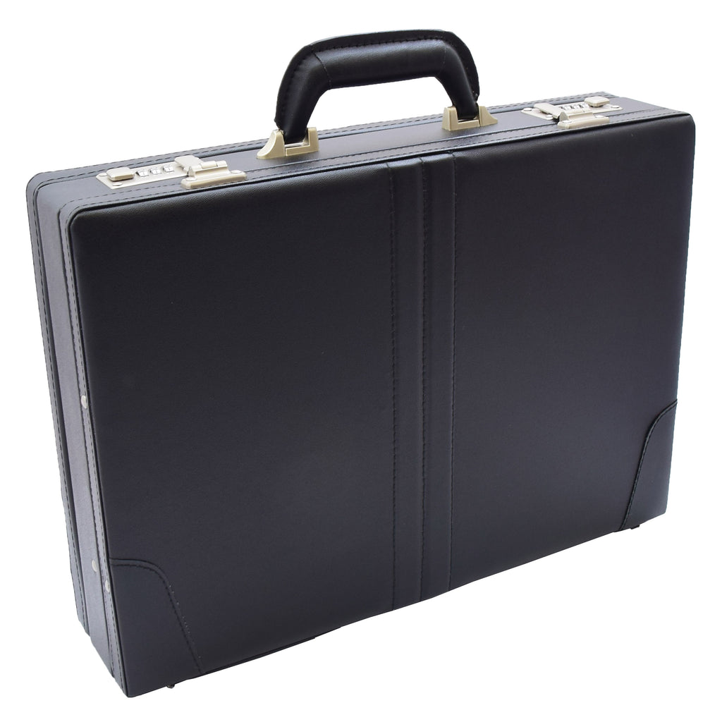 DR483 Faux Leather Briefcase Classic Traditional Attache Black 4