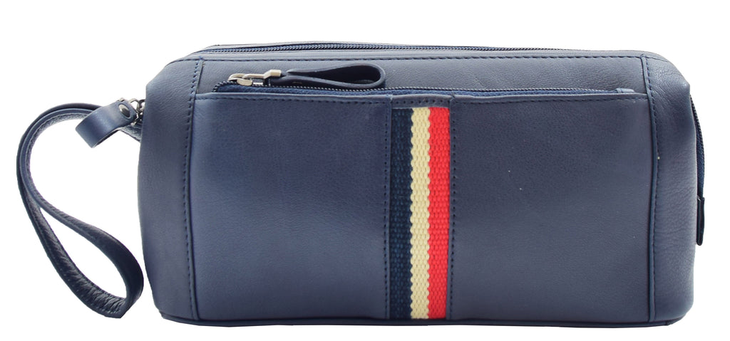 DR341 Real Leather Toiletry Wash Bag Wrist Pouch Navy 5