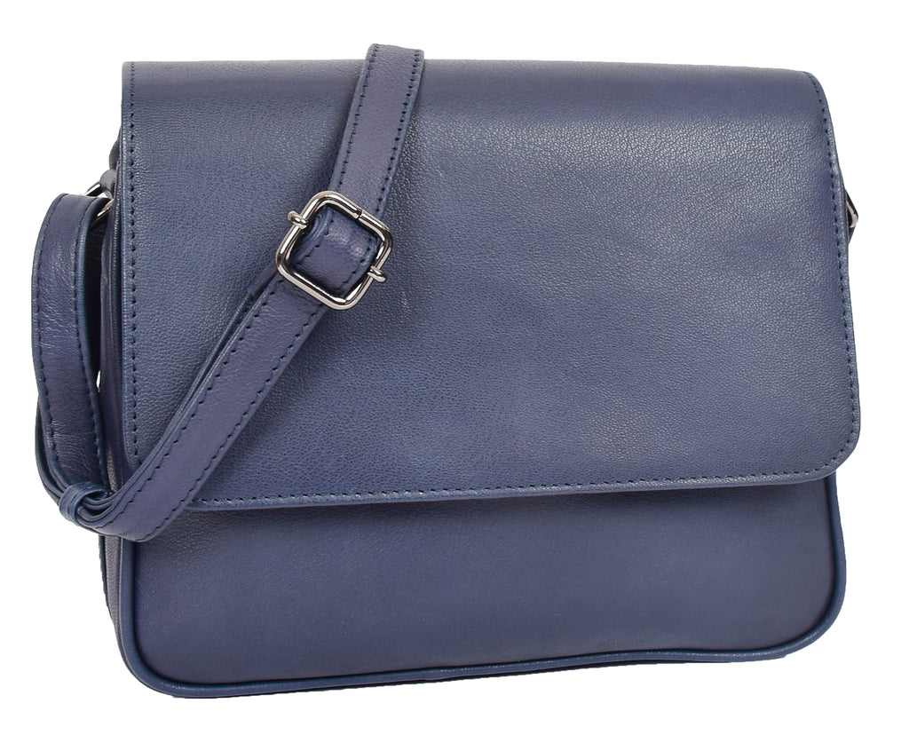 DR350 Women's Leather Cross Body Bag Casual Flap over Organiser Navy 7