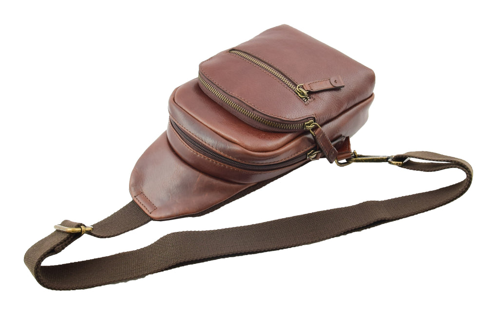 DR295 Real Leather Cross Body Chest Bag Brown 4