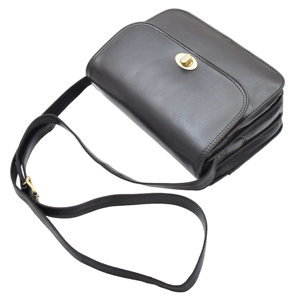 DR356 Women's Crossbody Bag Real Leather Messenger Black 5