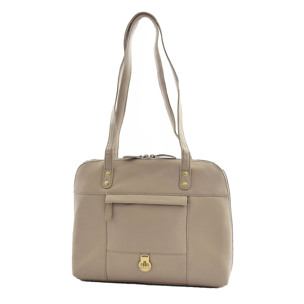 DR461 Women's Real Leather Zip Around Shoulder Bag Taupe 1