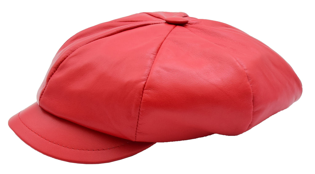 DR399 Women's Real Leather Peaked Cap Ballon Red 4