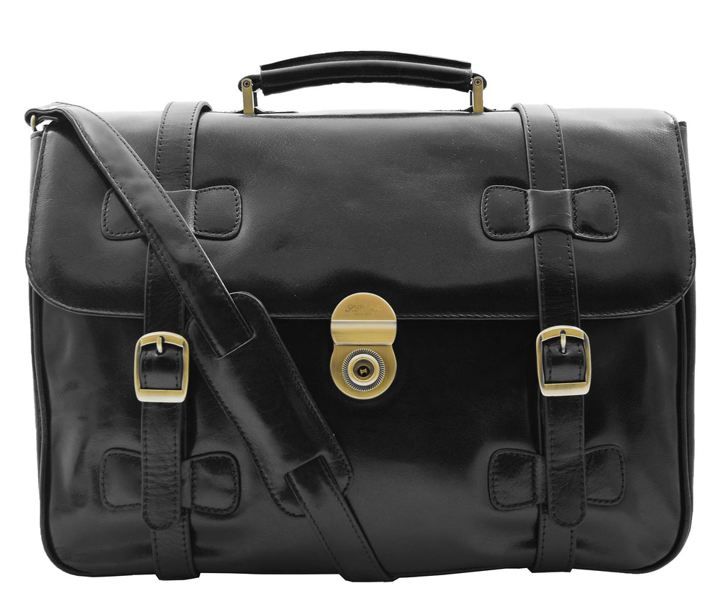 DR480 Men's Leather Briefcase Cross Body Bag Black 5